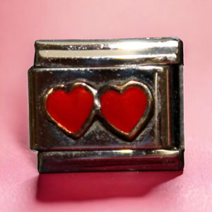 Two Red Hearts Italian Stretch Charm 18k Gold and Stainless Steel JAD